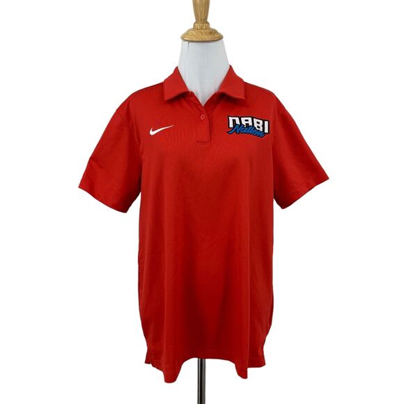 Nike Polo Shirt Womens L Red Short Sleeve Performance Embroidered NABI Nation - Picture 1 of 15